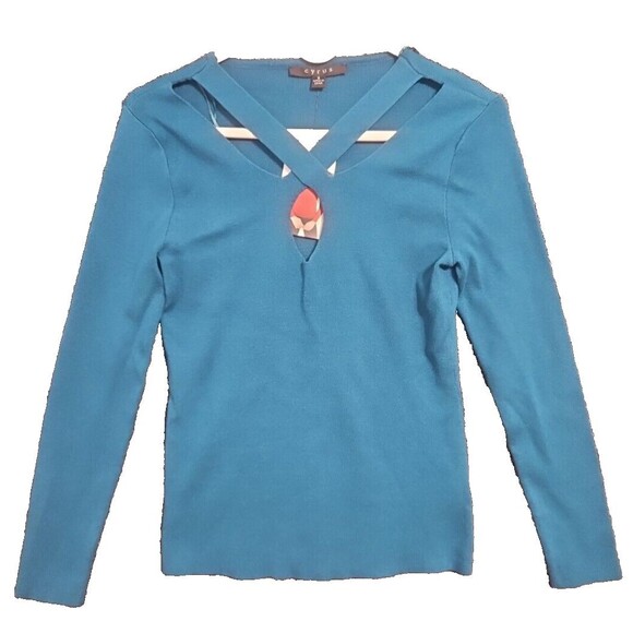 Cyrus Women's Intellect Turquoise Green Small S Cut-Out V N-Neck Top New NWT - Picture 1 of 12